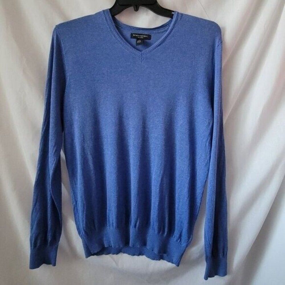 Banana Republic Silk Linen Sweater Blue Large V-neck soft stretchy Men's Unisex
